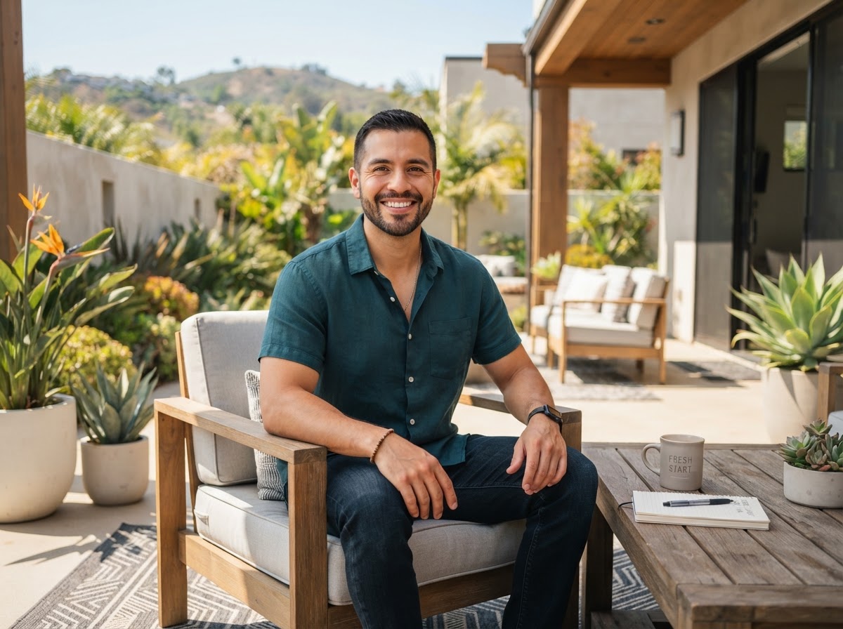 Men's sober living resident stepping forward into independent living