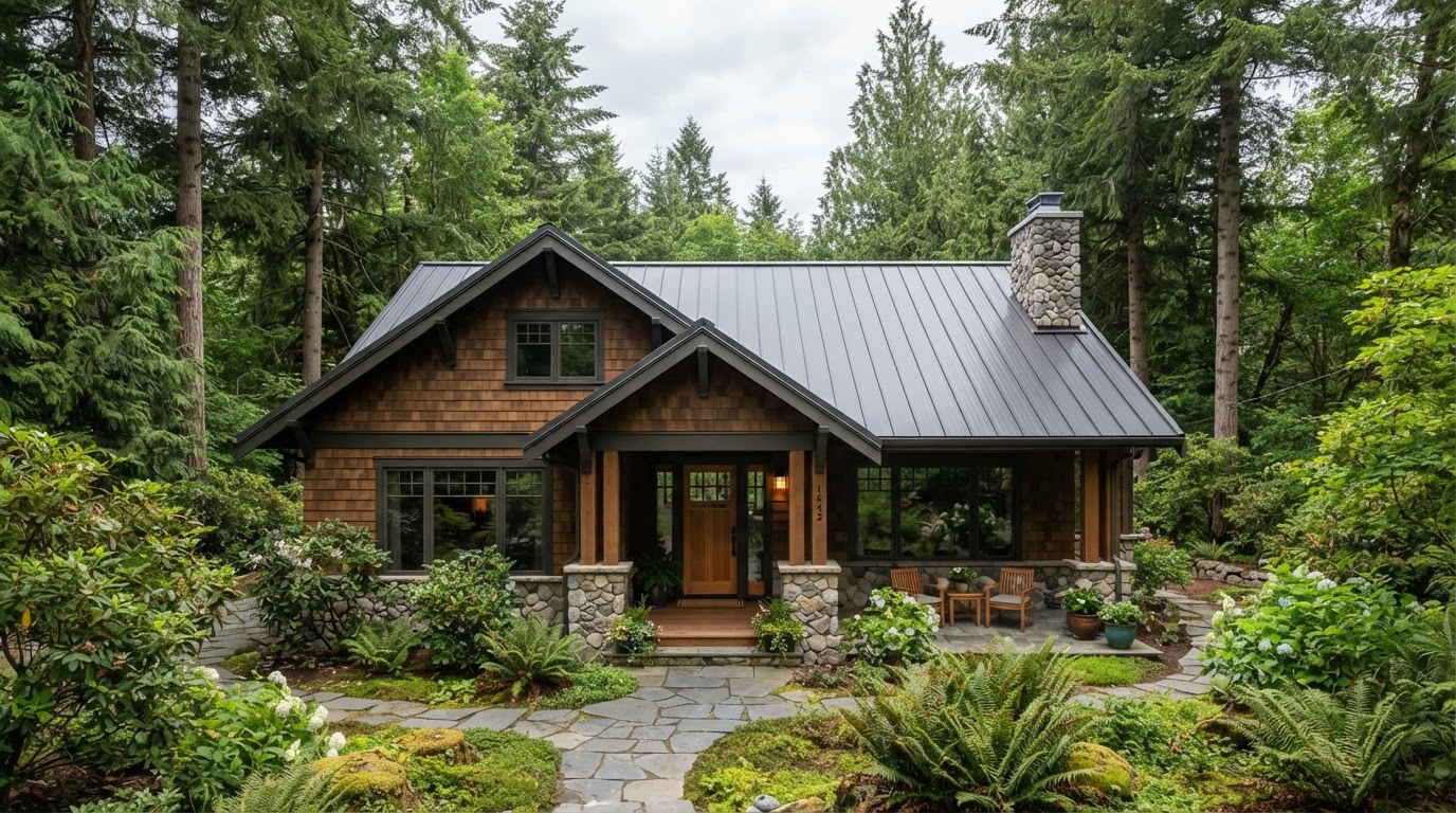 Pacific Northwest home with a newly installed standing seam metal roof