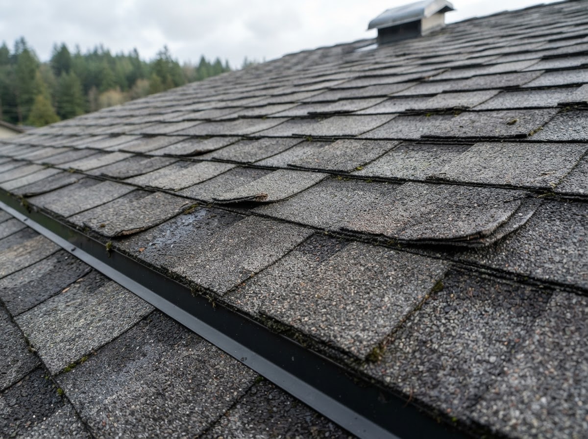 Aging asphalt roof nearing end of life