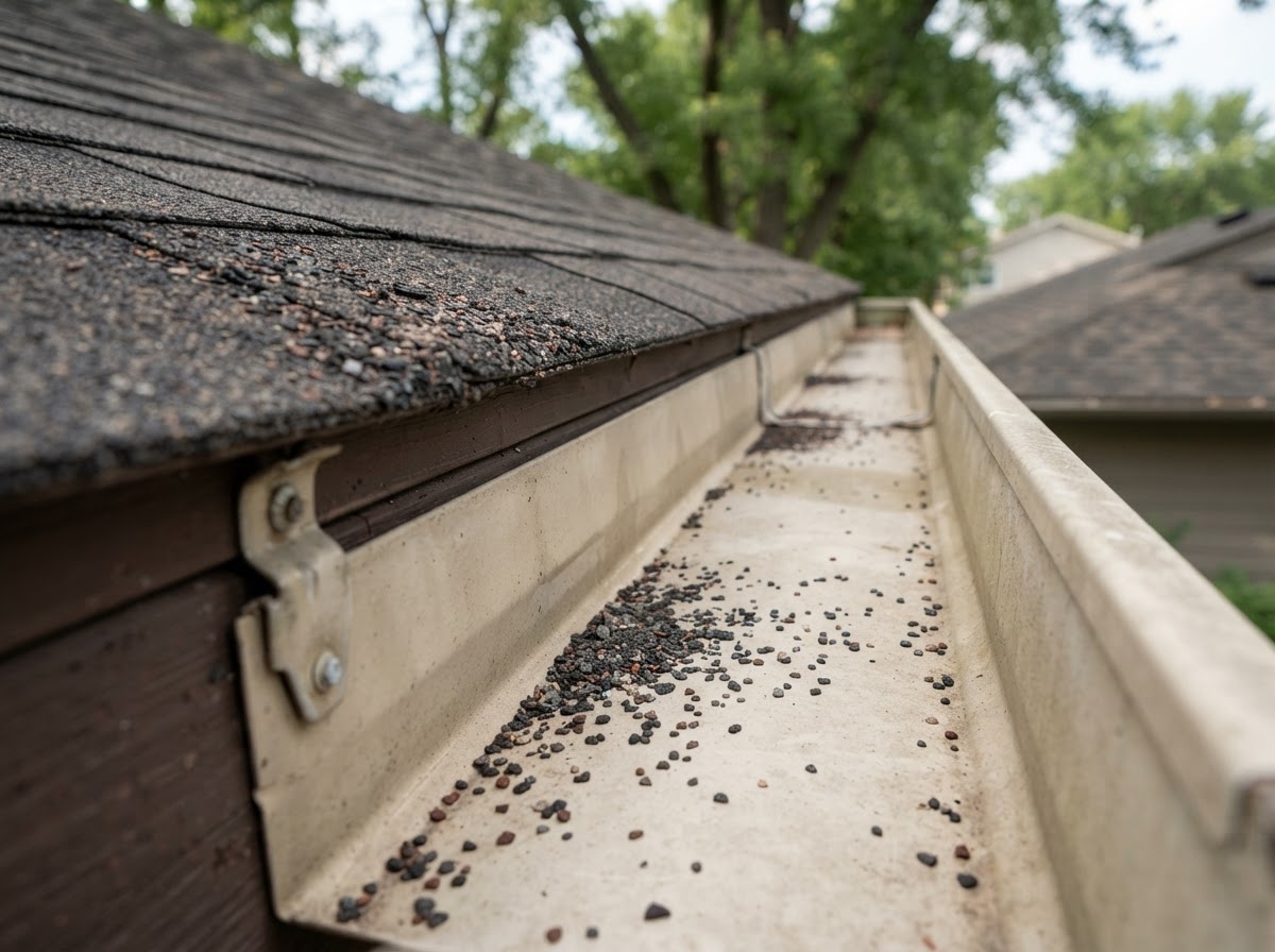 Shingle granules collecting in gutters