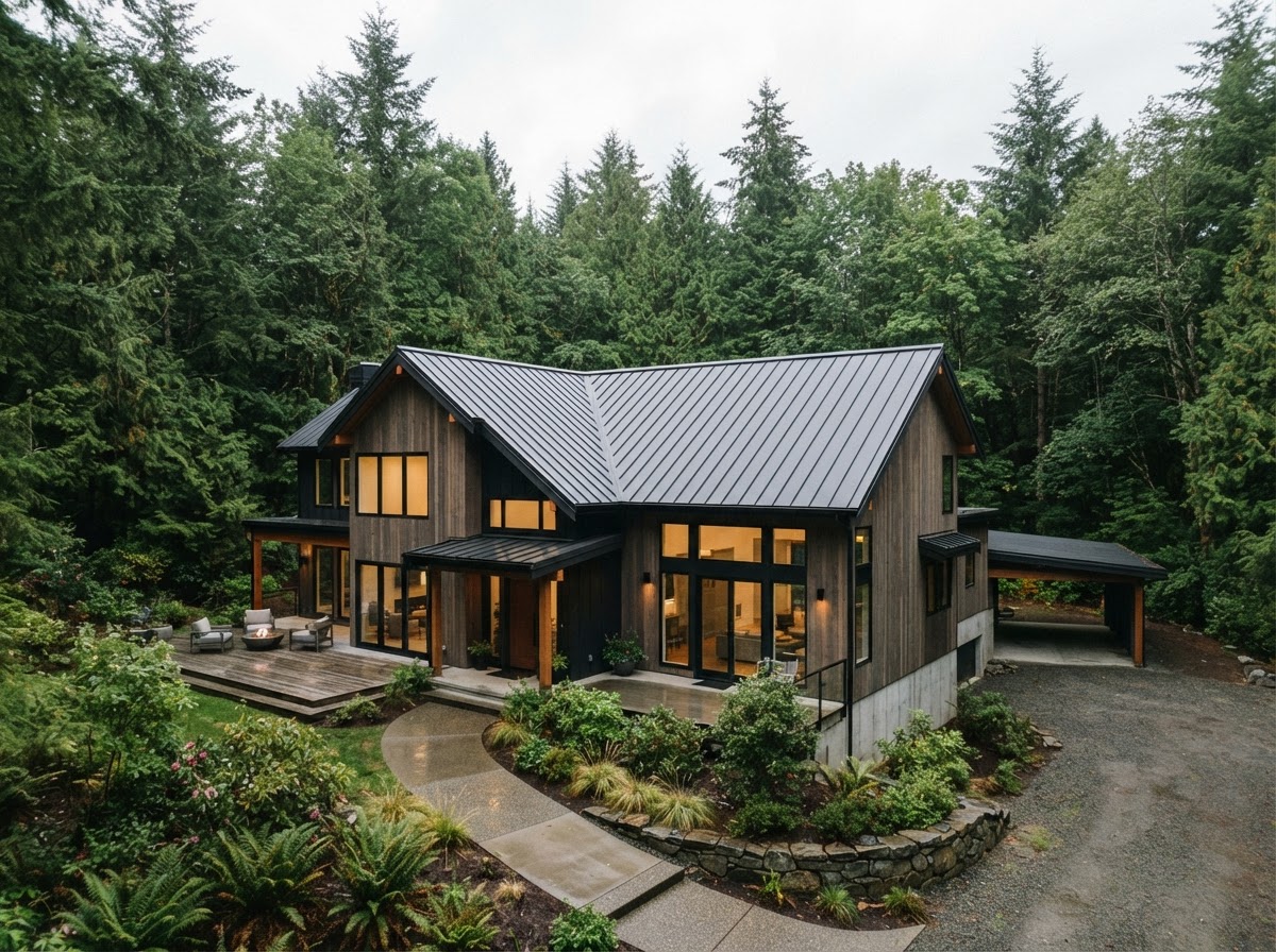 Pacific Northwest home with a sleek metal standing seam roof