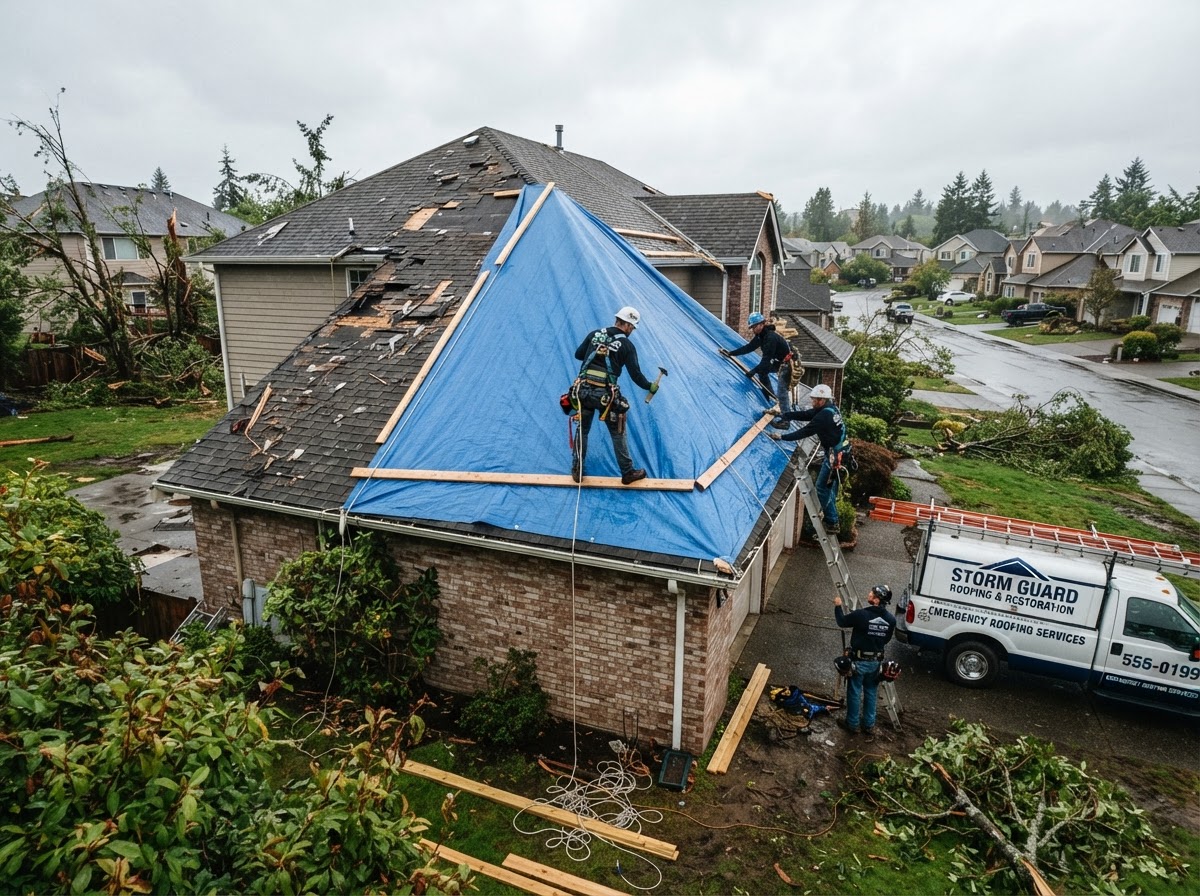 Storm and emergency tarping in Bellevue