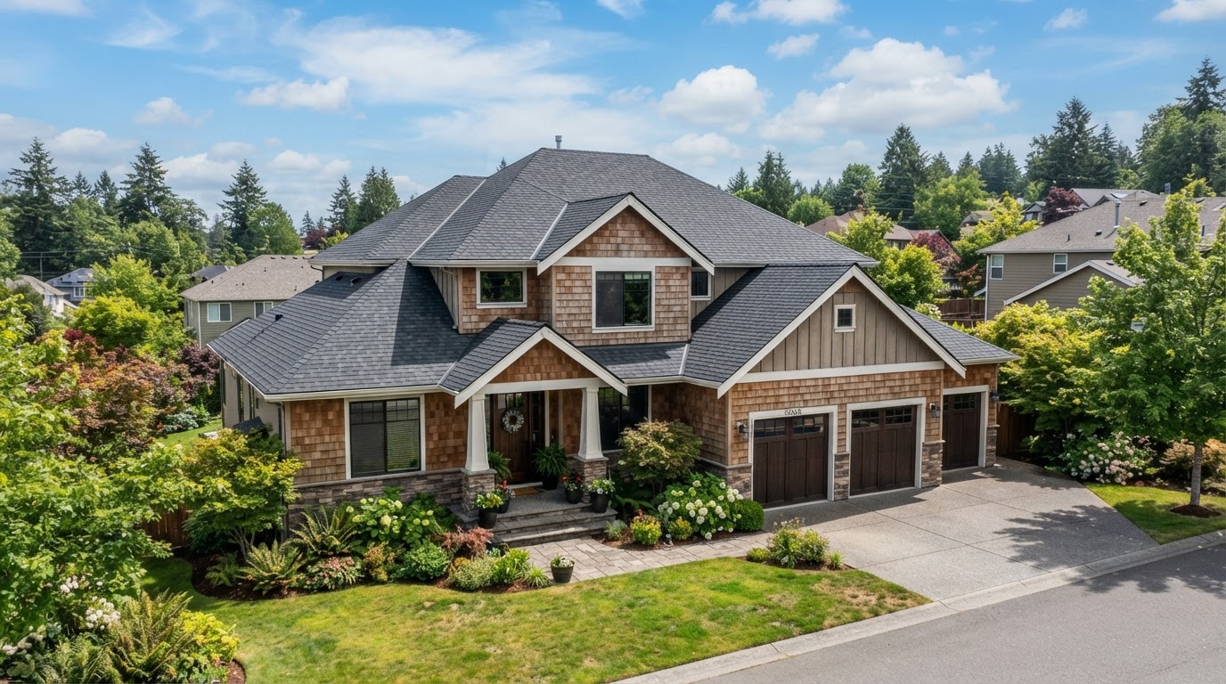 Pacific Northwest home with a freshly installed architectural shingle roof