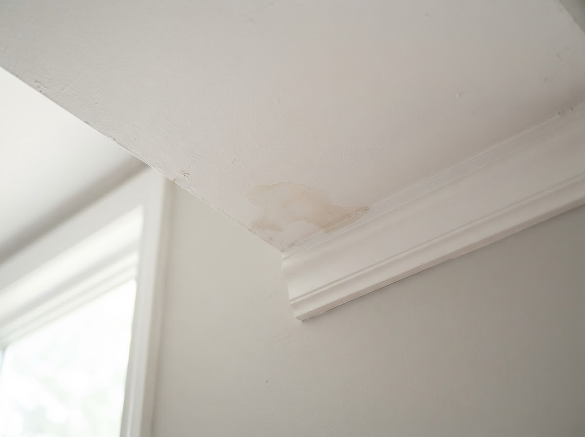 Water stain on ceiling from recurring leaks