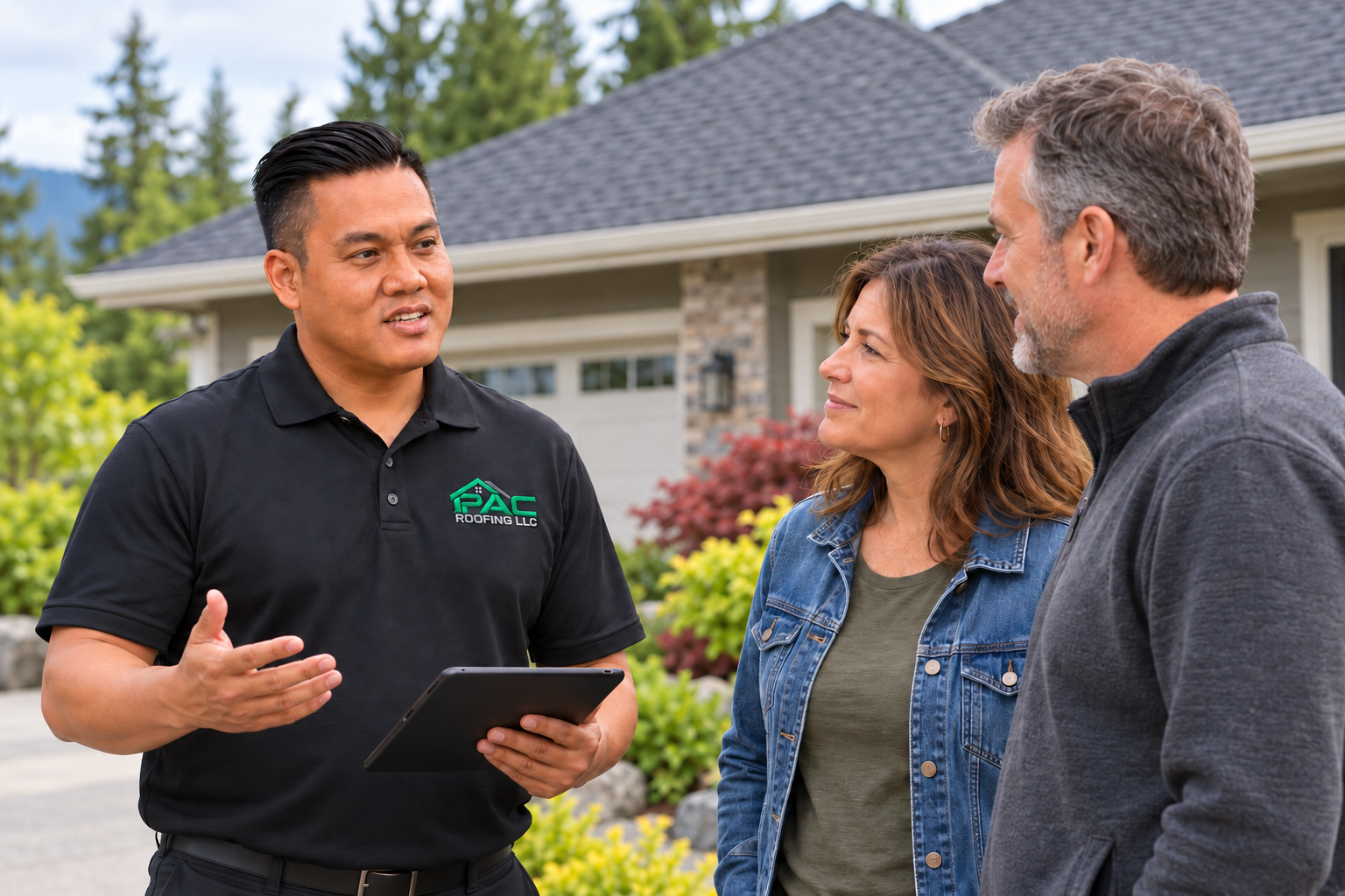 PAC Roofing LLC contractor documenting roof damage with digital tablet