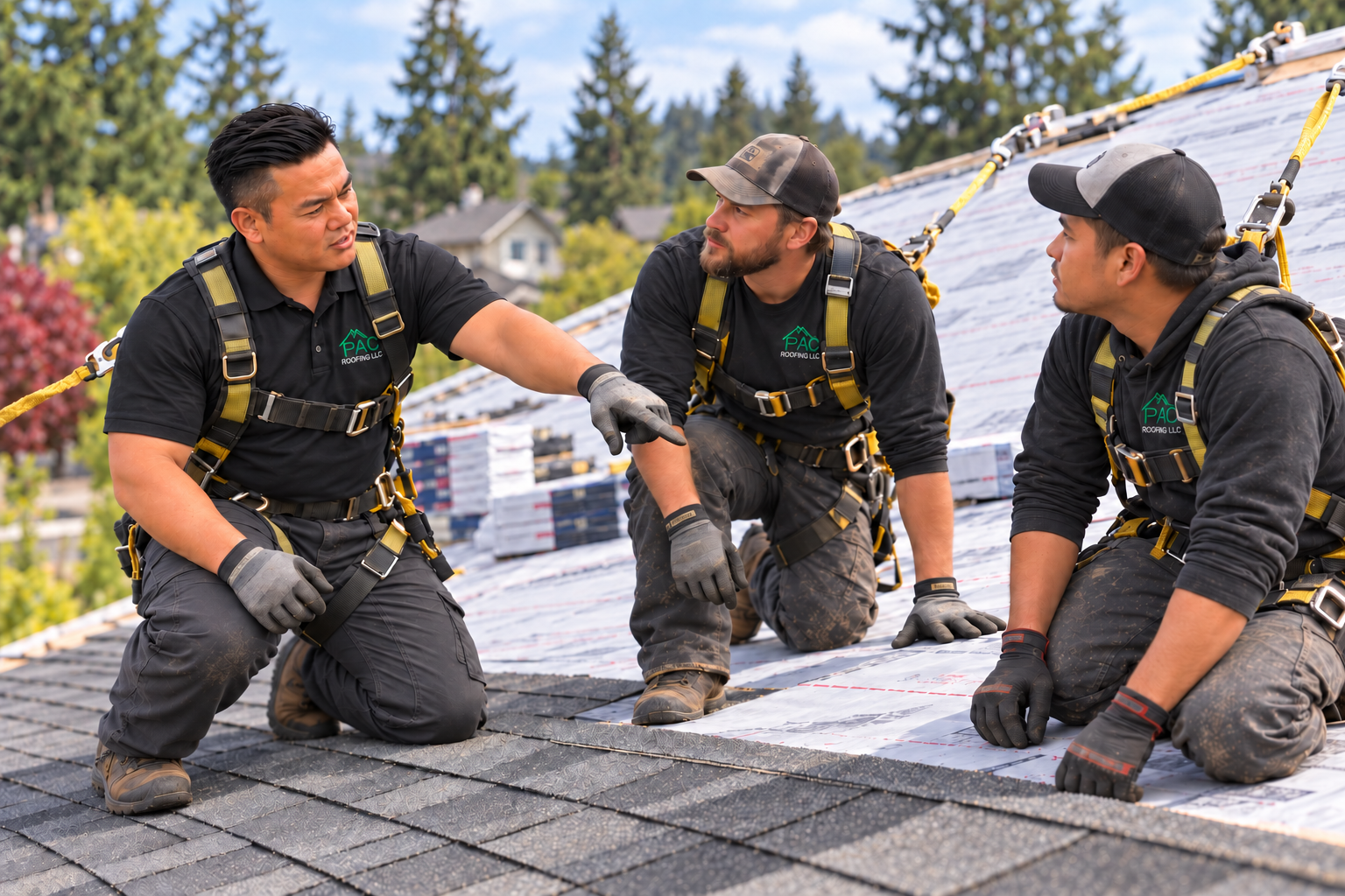 PAC Roofing LLC crew installing shingles on a Puget Sound home