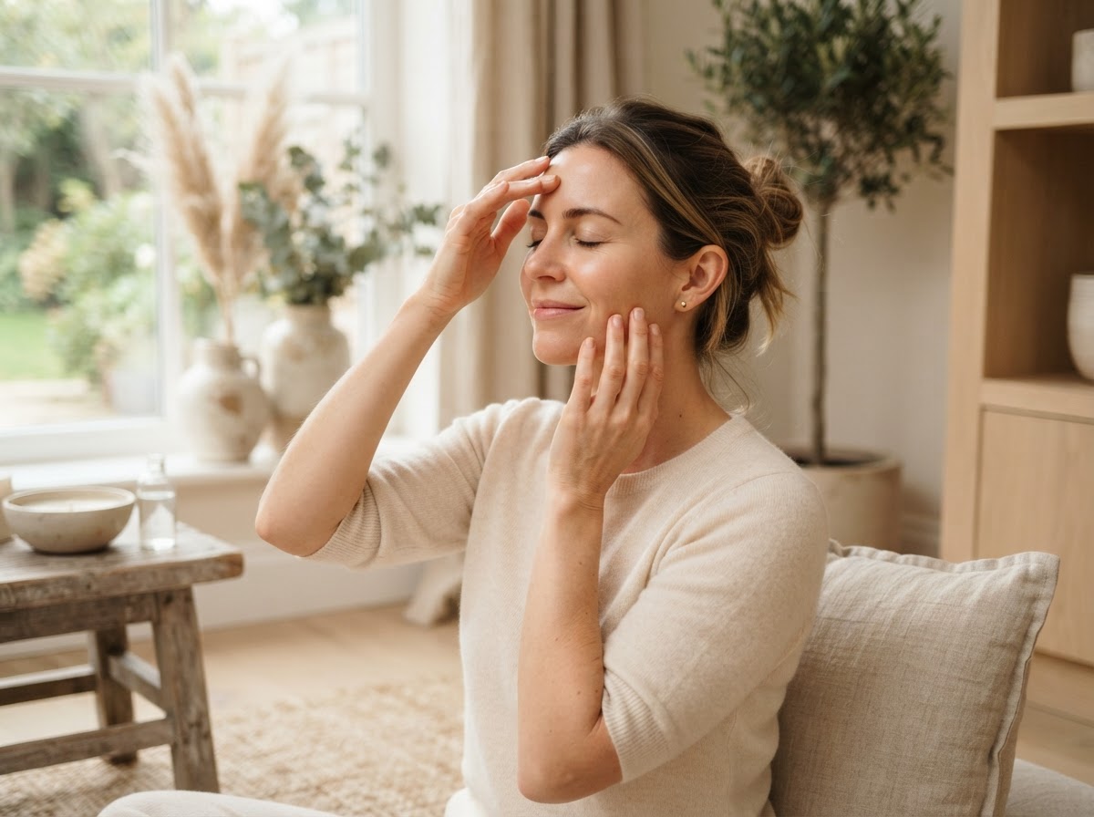 Face Yoga practice demonstration — guided facial relaxation by Sanyoga Wellness Living