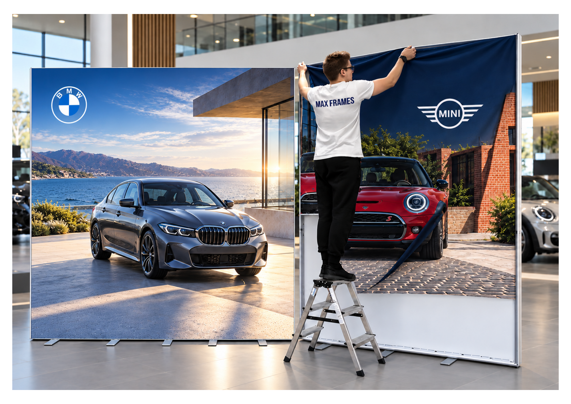 Montage van BMW & MINI textielframes en beurswanden