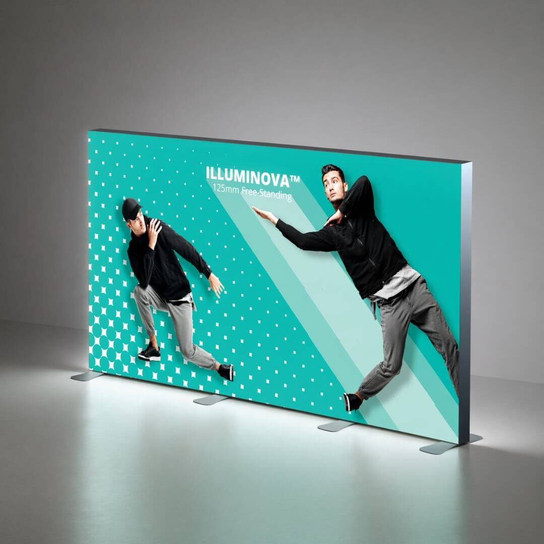 Illuminova 125mm vrijstaand dubbelzijdig verlicht LED-textielframe display