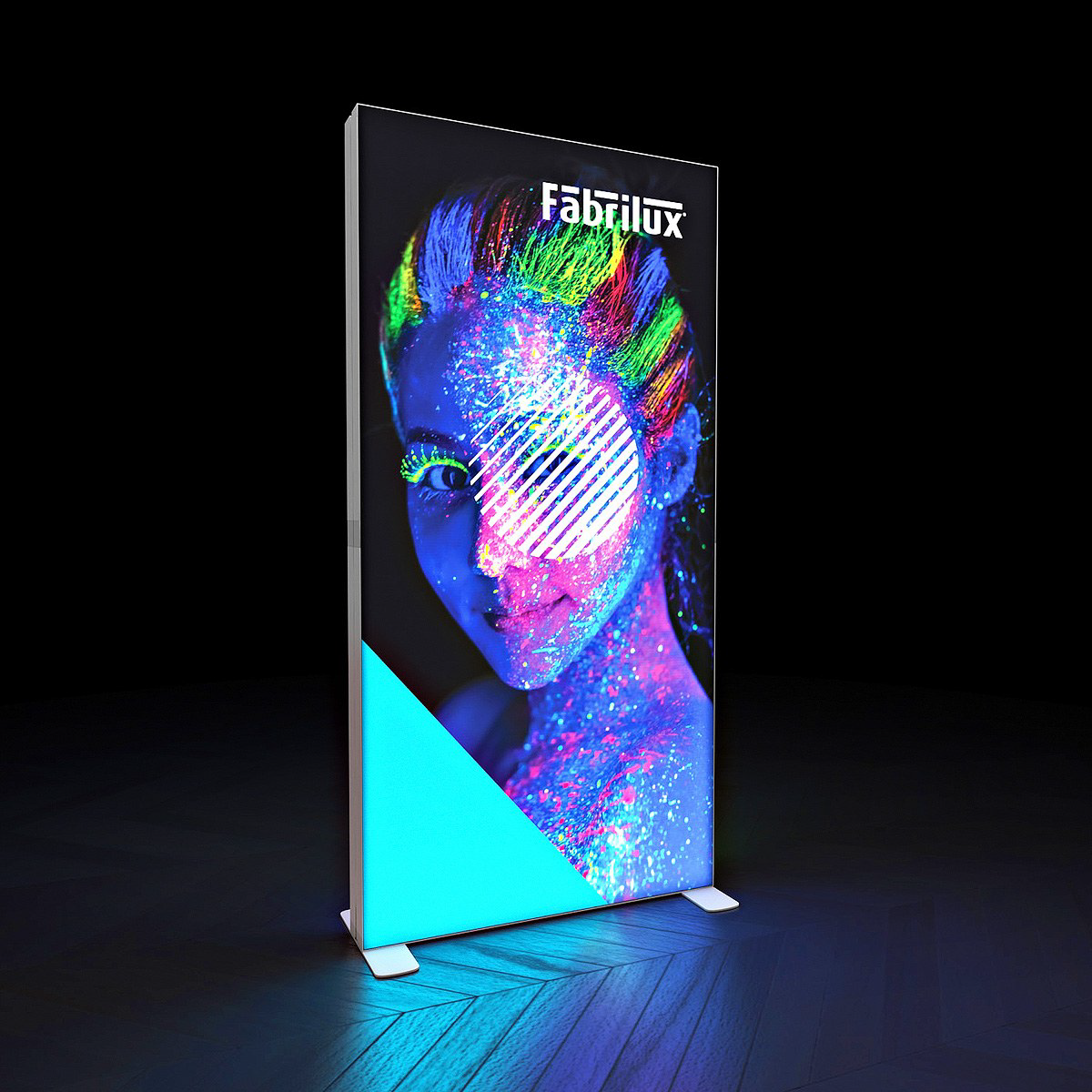 Fabrilux vrijstaand verlicht LED-textielframe display met heldere UV-print