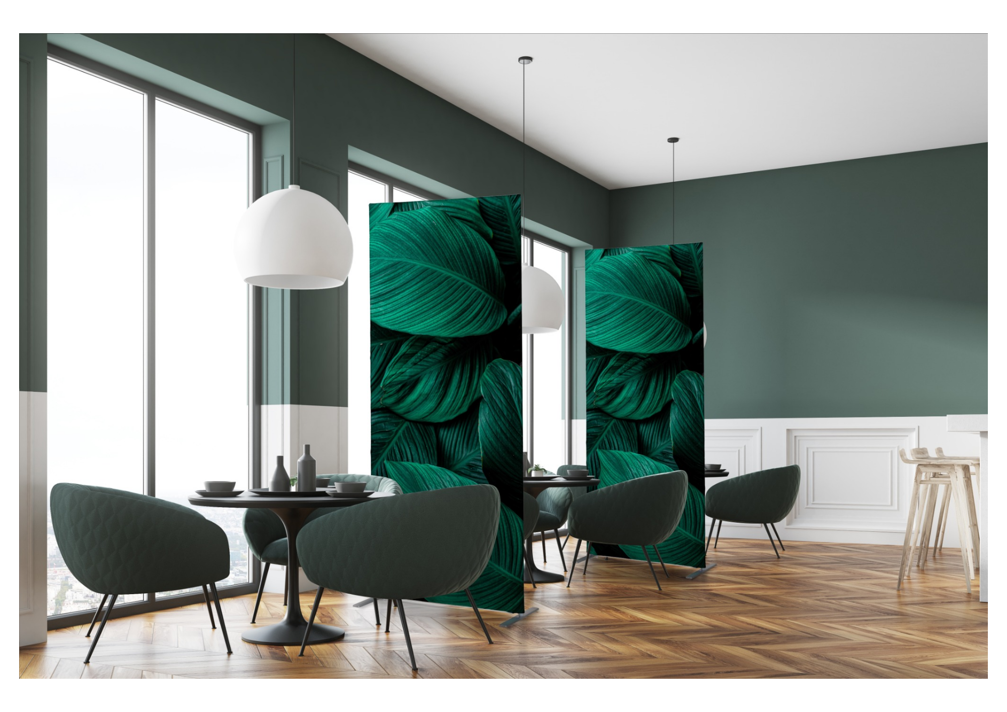 Vrijstaande roomdivider textielframes met botanische print