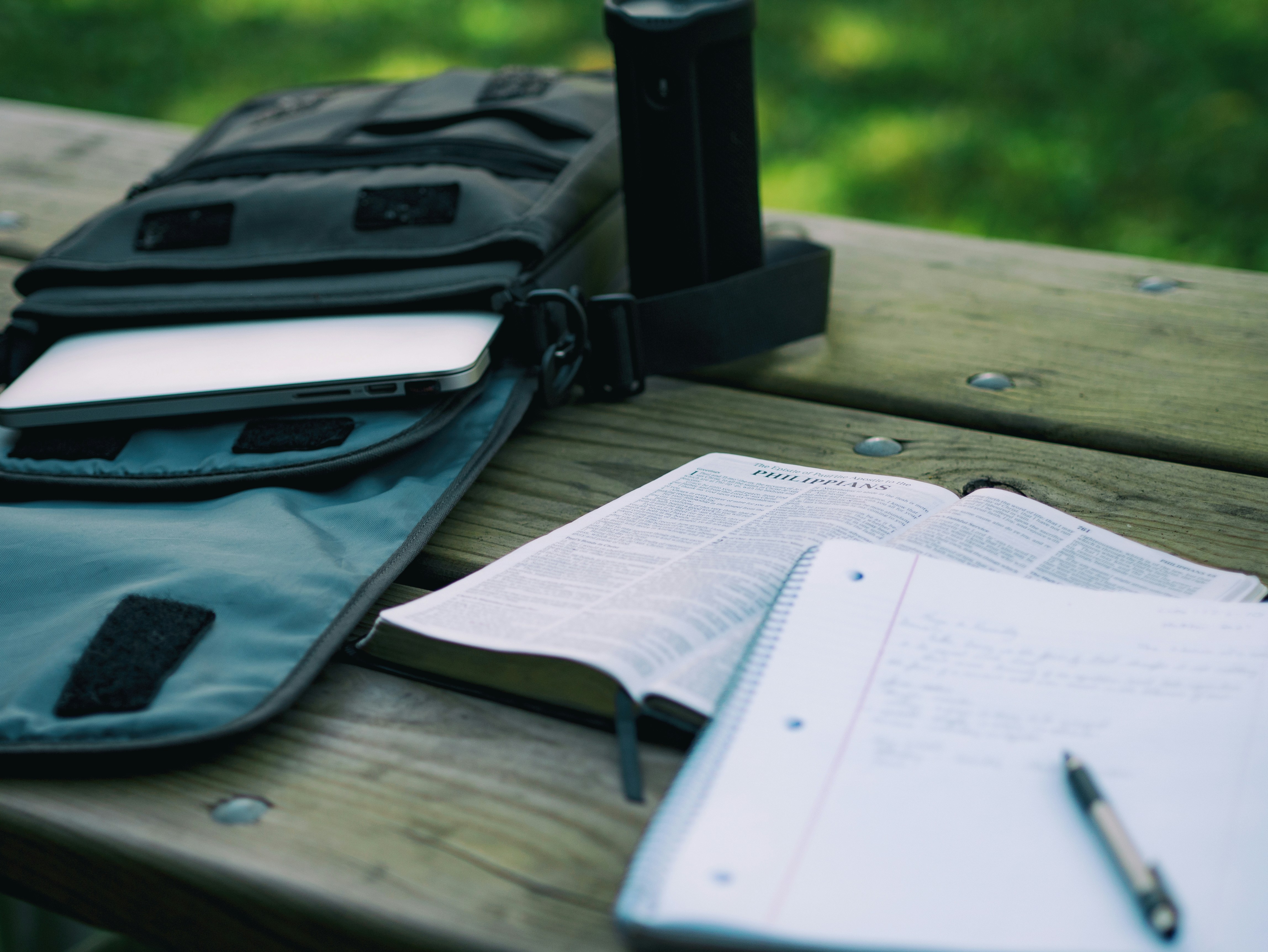 West Michigan outdoor blog planning scene with trail gear and park view