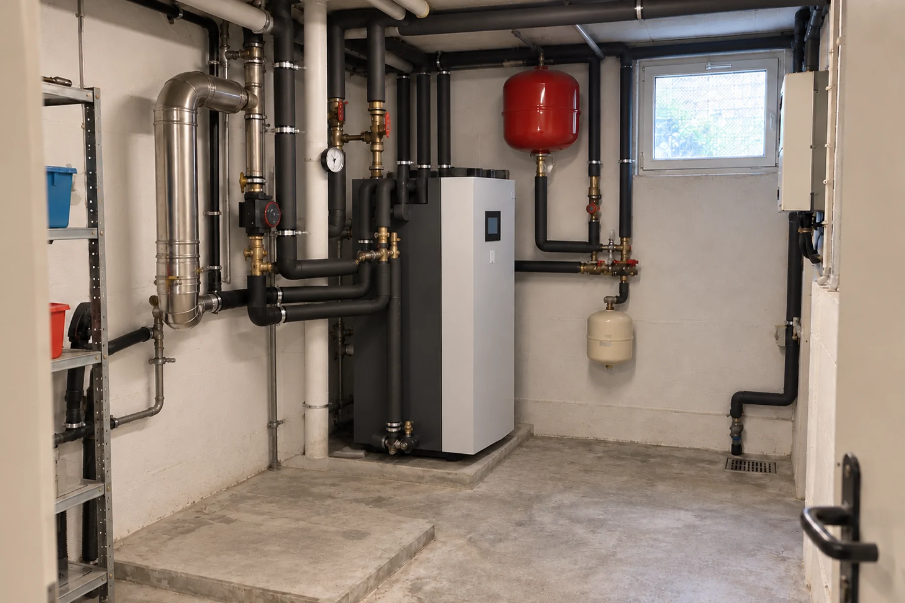 Fertiggestellte Heizungsanlage mit Wärmepumpen-Inneneinheit