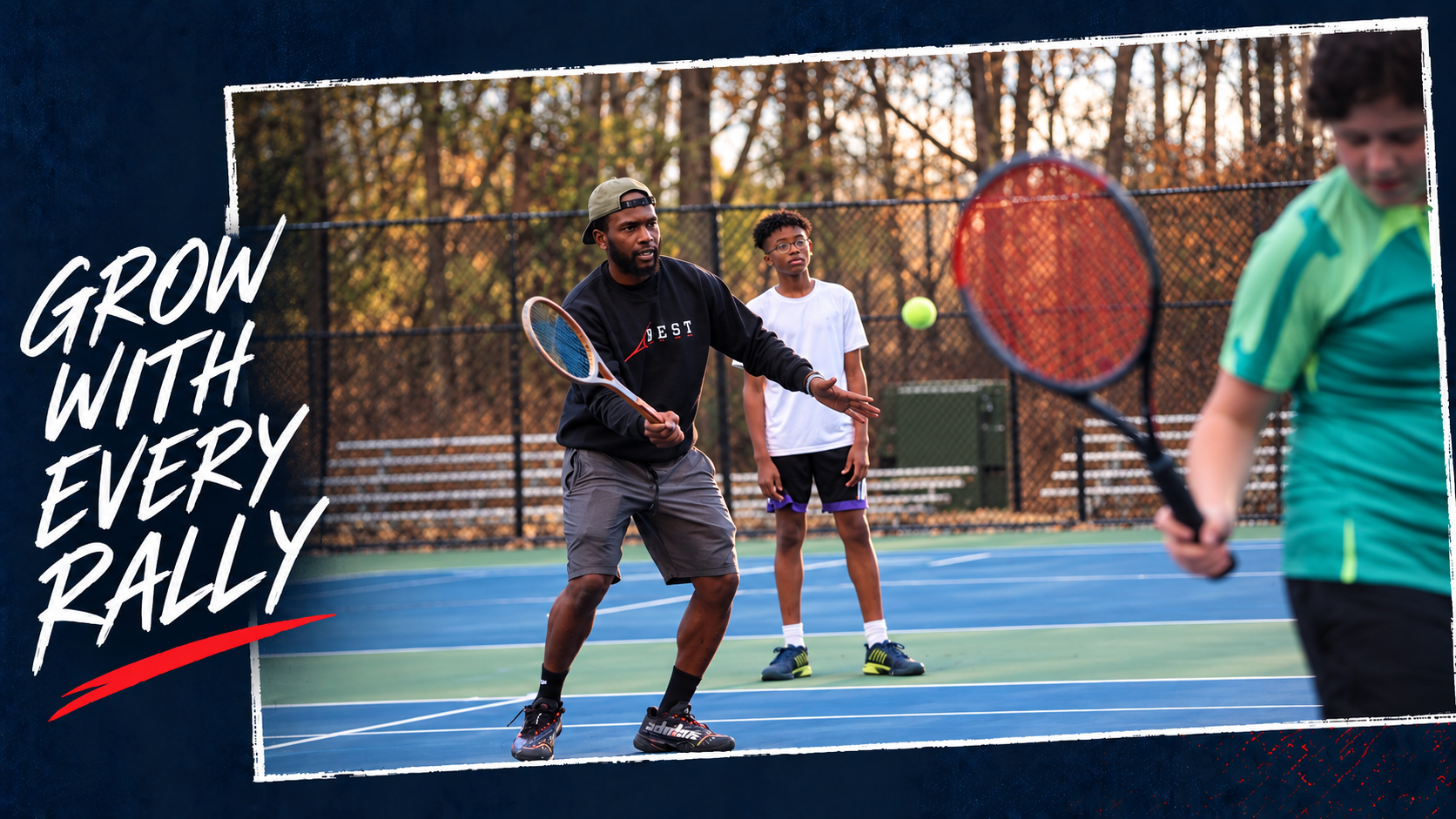 Coach working with junior players at Redfield tennis