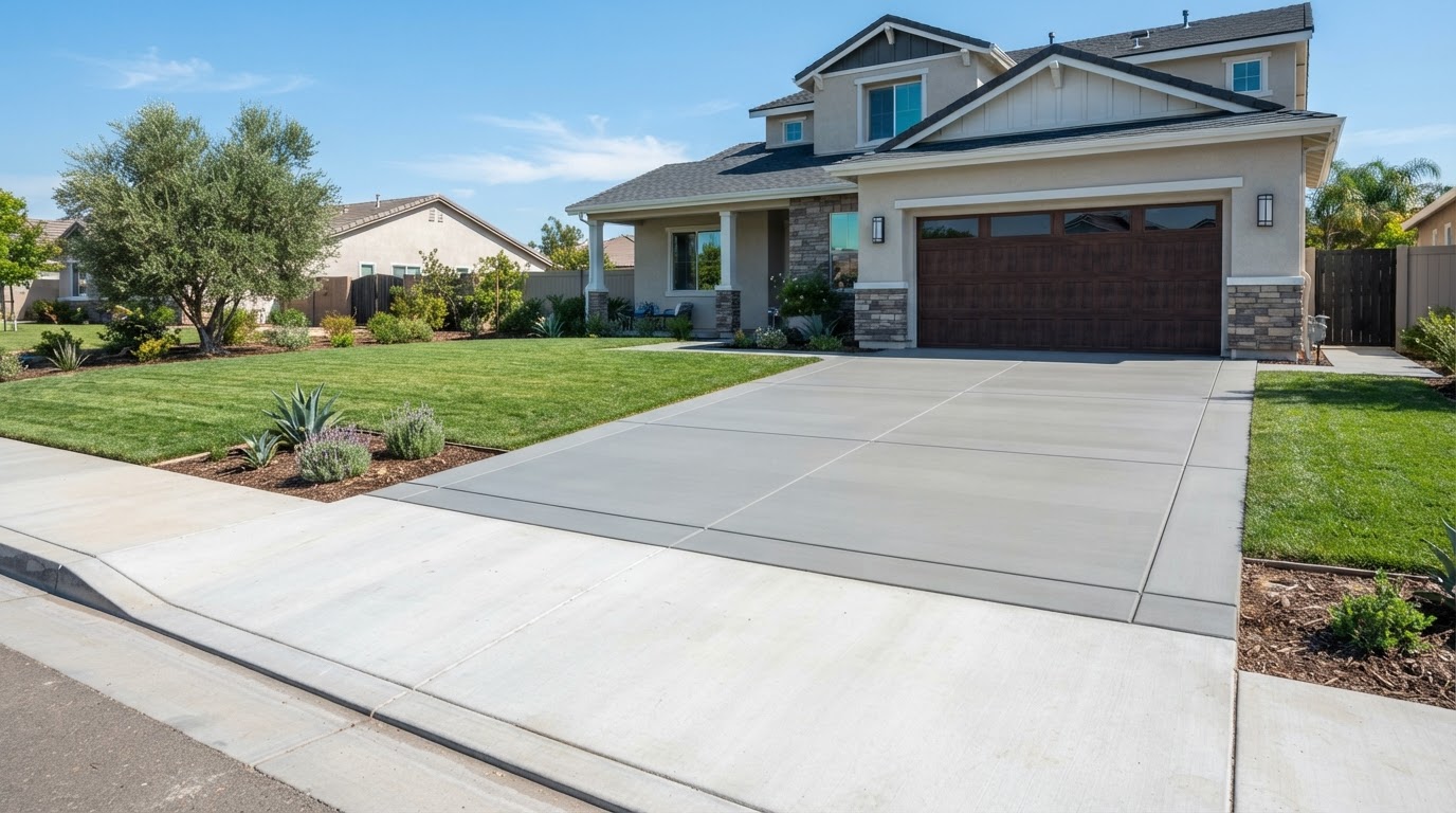 Newly completed residential concrete driveway in Whittier, CA
