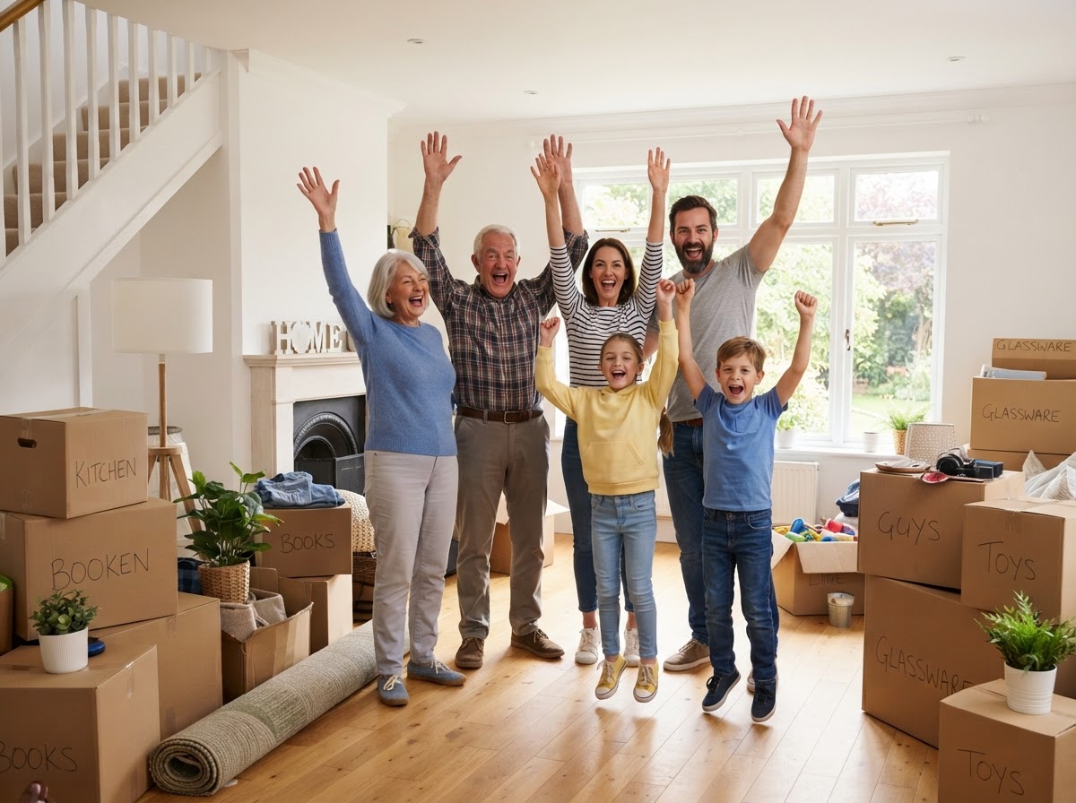 Happy family protected in their home