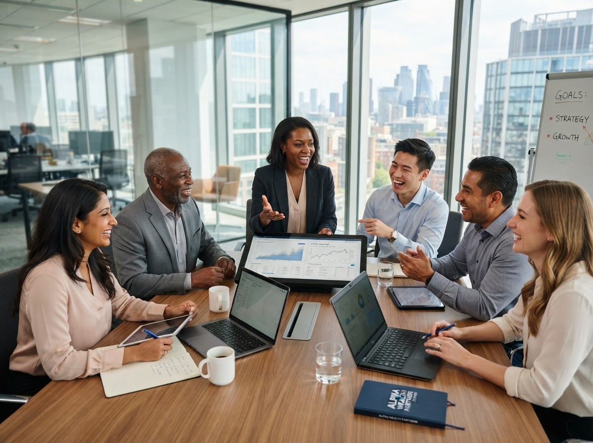 Colleagues learning in a financial workshop