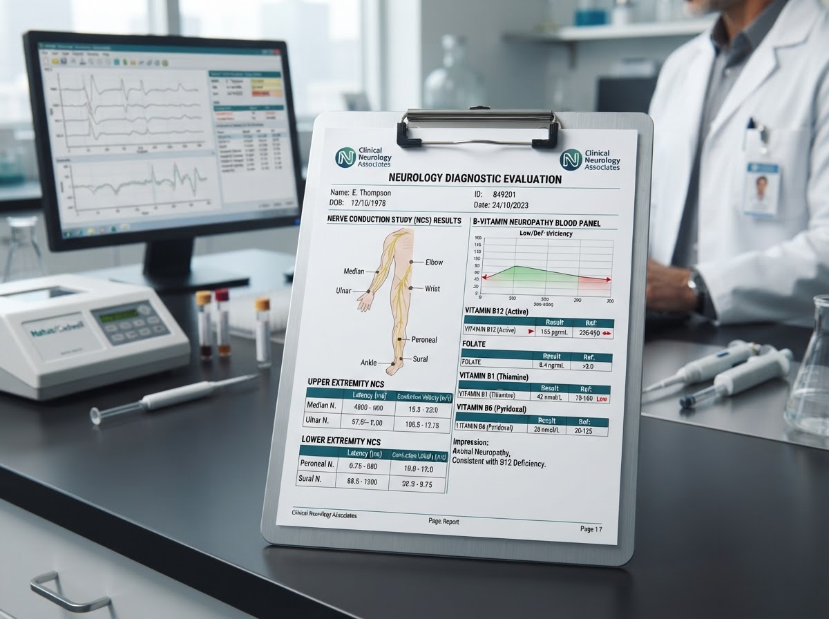 Nerve conduction study and B-vitamin neuropathy blood panel report