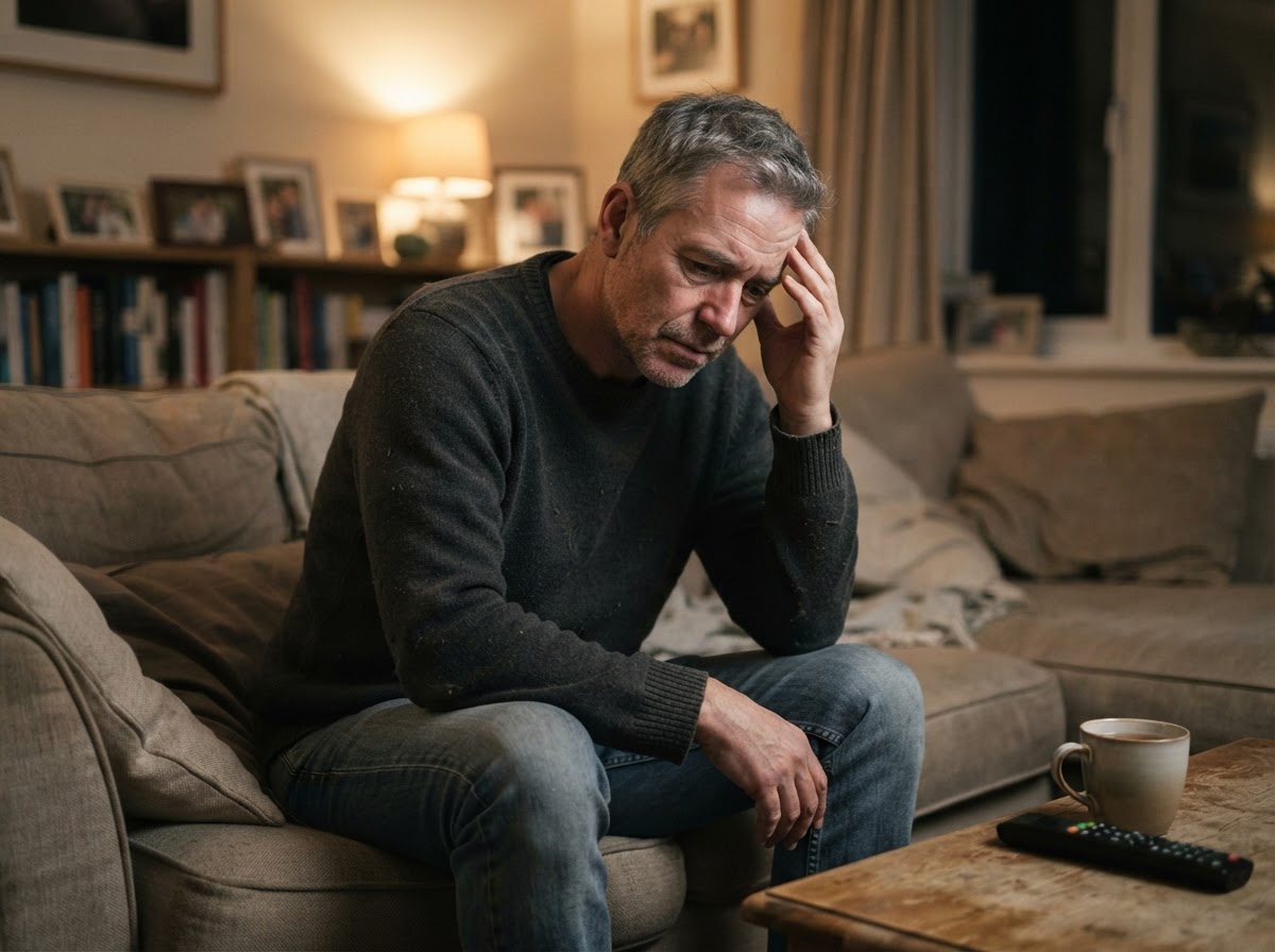 Middle-aged man experiencing fatigue and hormonal decline