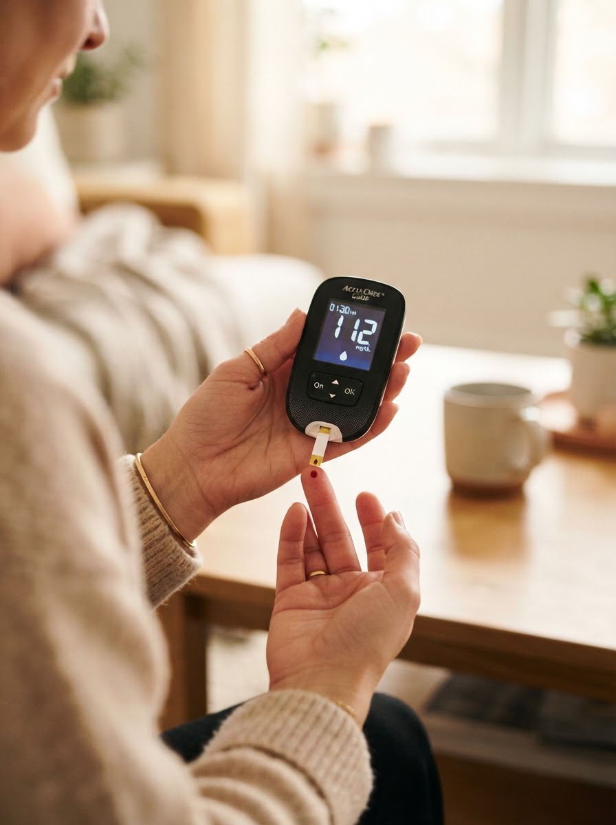 Patient checking blood glucose with a meter