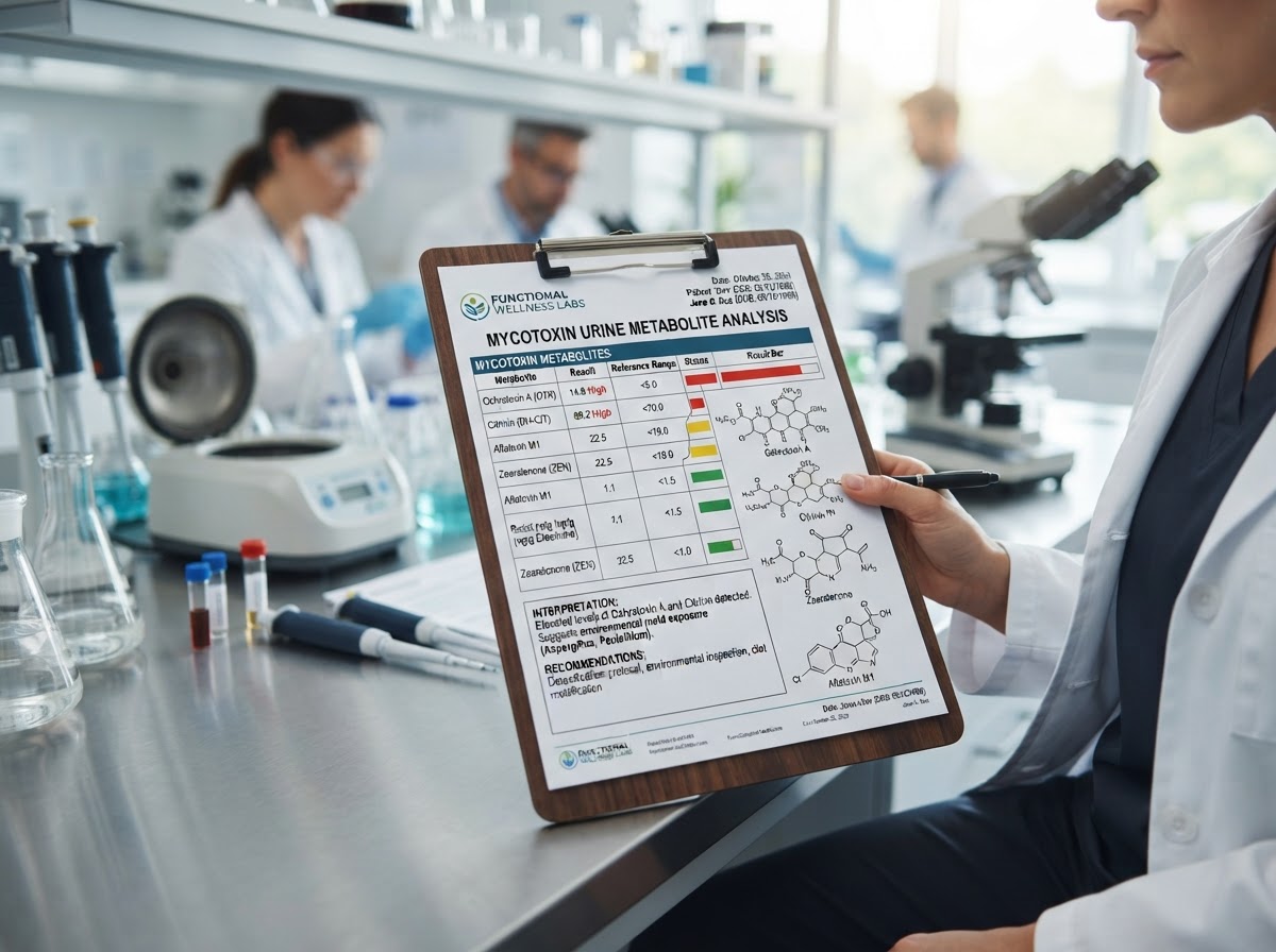 Mycotoxin urine test report showing mold toxin metabolites