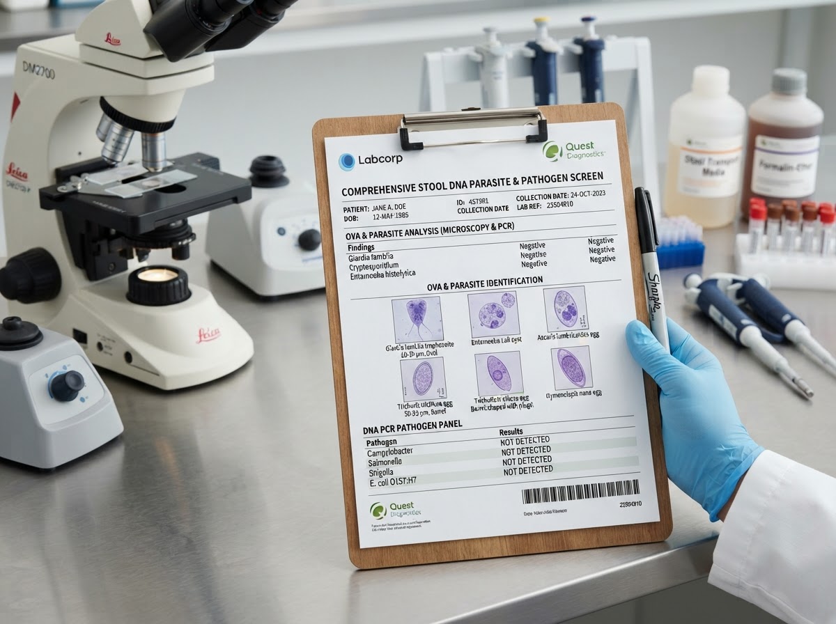 Comprehensive stool DNA parasite and pathogen screen lab report
