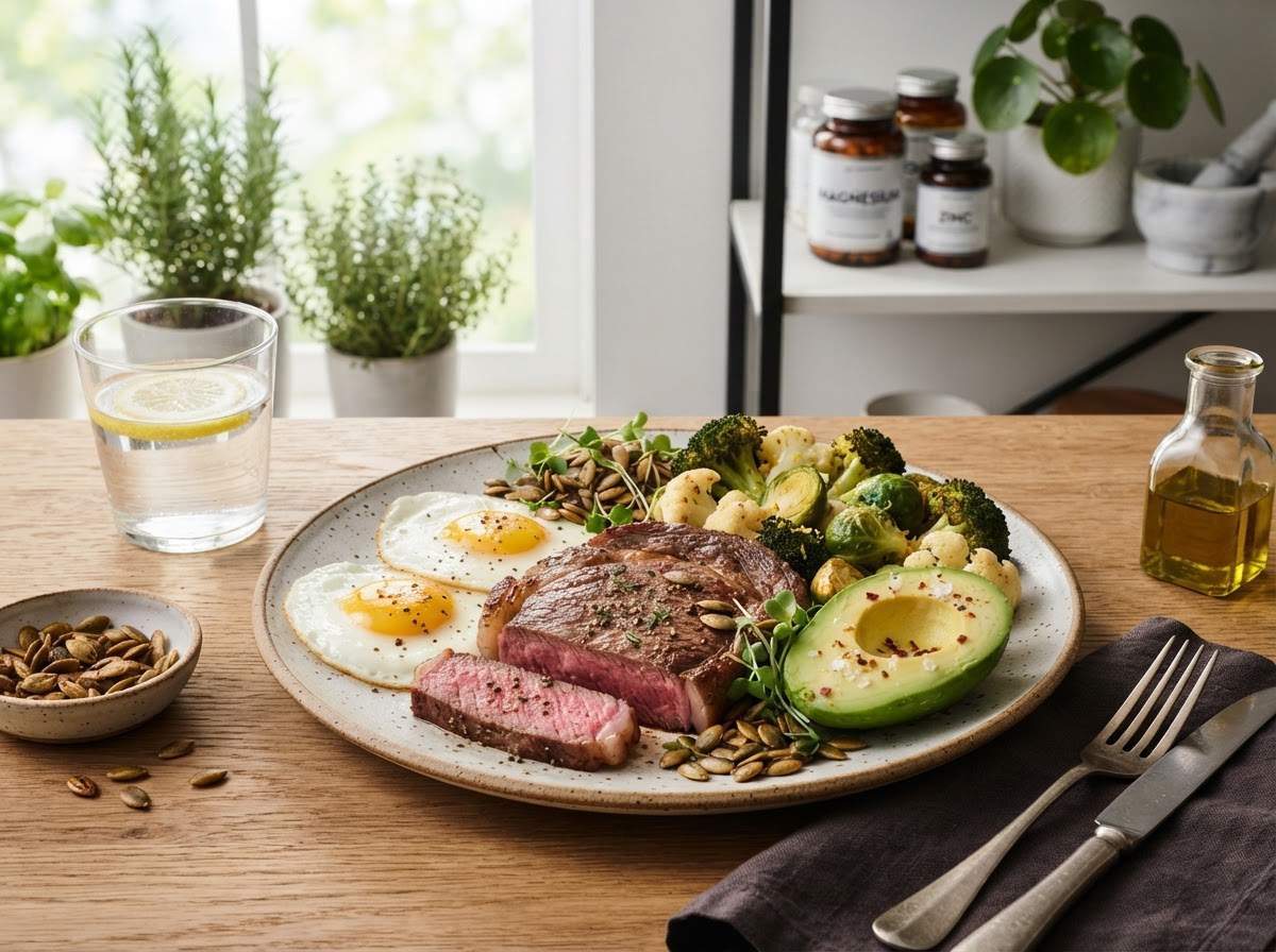 Protein-rich steak, eggs and cruciferous vegetables for men's vitality
