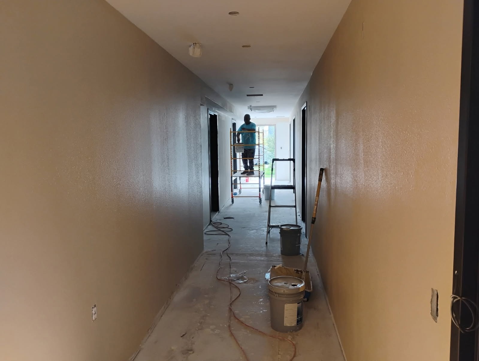 Commercial Hallway Interior Painting & Rolling Scaffold Prep