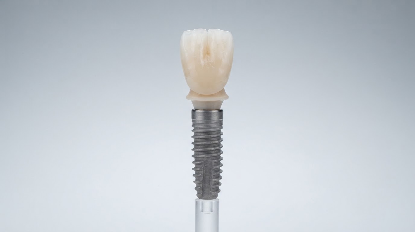 Single dental implant with abutment and crown