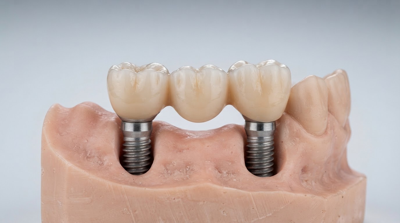 Small implant-supported bridge replacing multiple teeth