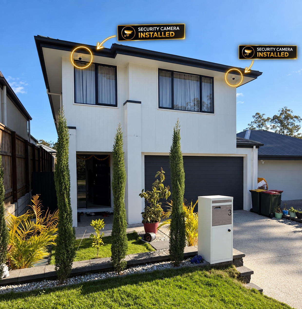 Whole residential home with real SCKA security cameras installed
