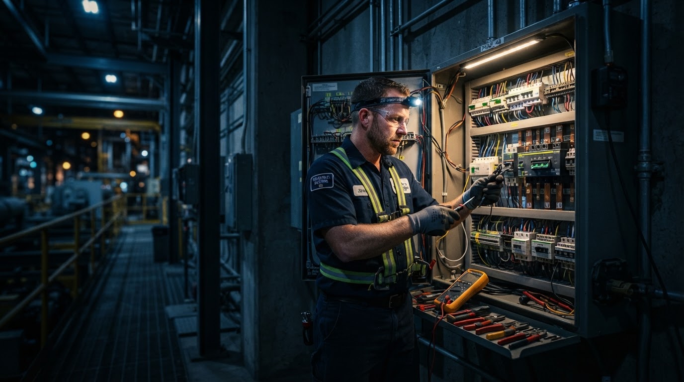 Licensed electrician servicing an electrical panel