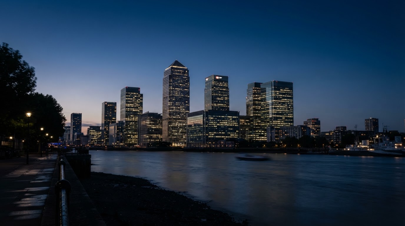 London UK city skyline at blue hour