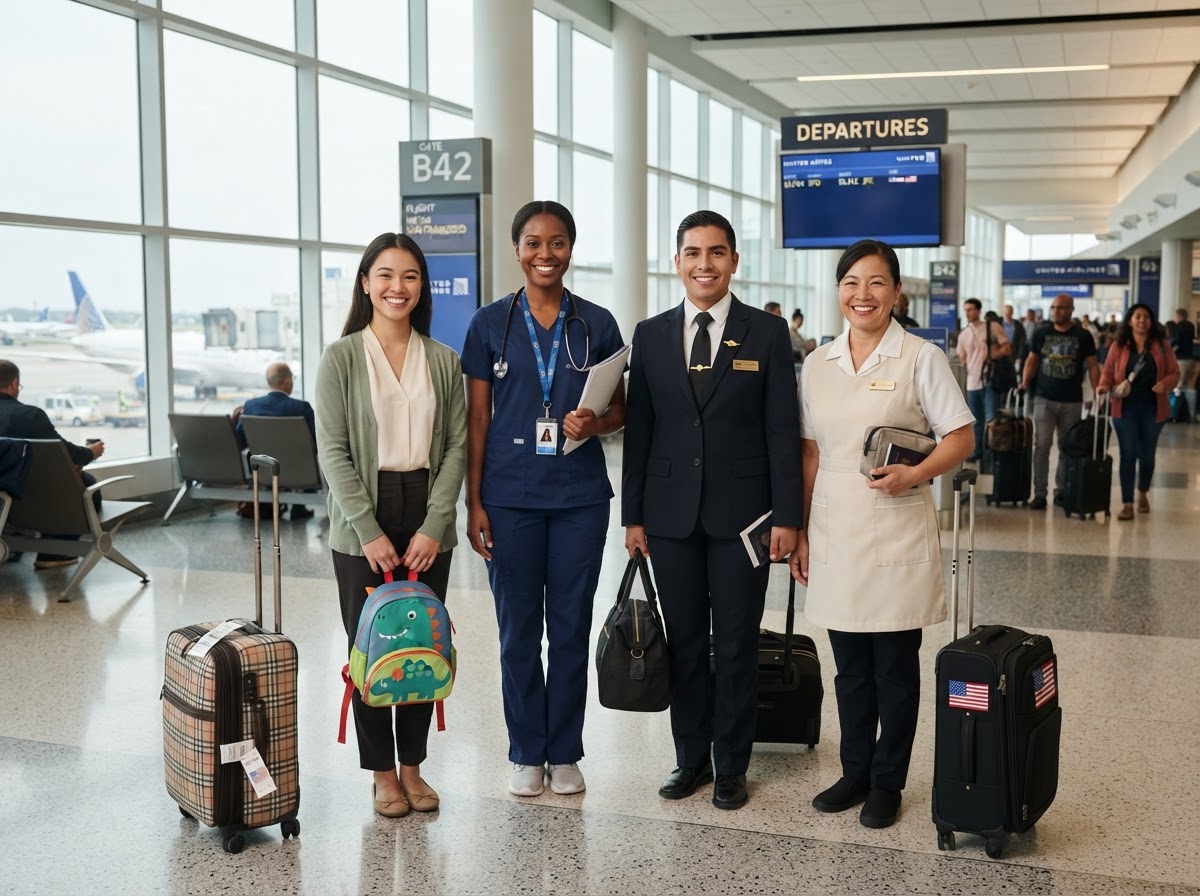 Niñera, enfermera, conductor y empleada doméstica listos para viajar a Estados Unidos
