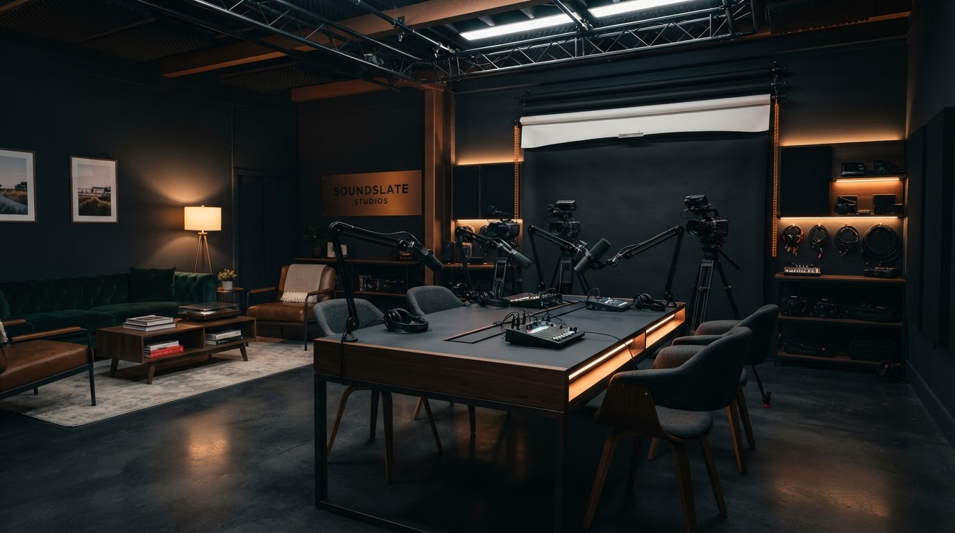 Premium podcast and video studio at The Creative Lounge in Merrick, Long Island