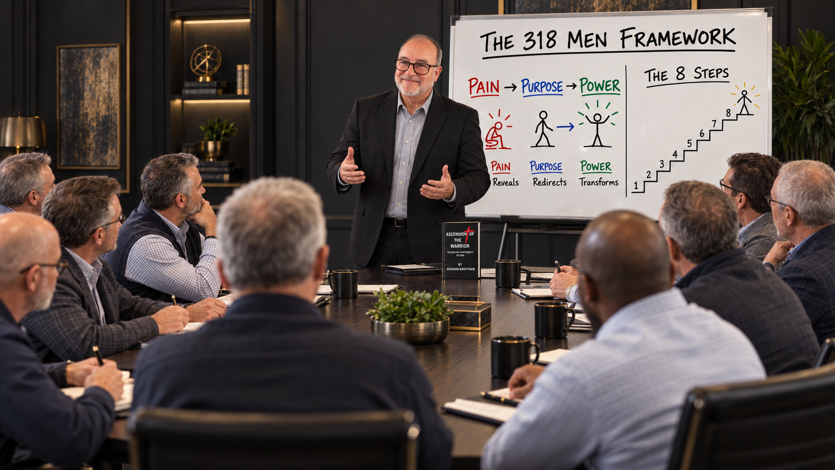 Rick Kauffman teaching The 318 Men Framework (Pain, Purpose, Power and The 8 Steps) to a room of experienced leaders.