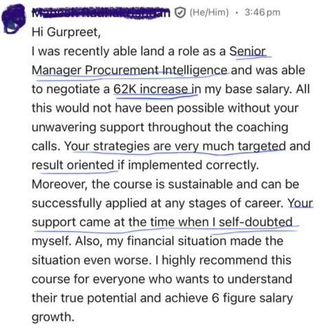 Client testimonial: Senior Manager Procurement Intelligence negotiated 62K base increase