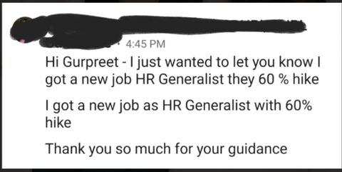 Client testimonial: Secured HR Generalist role with 60% salary hike