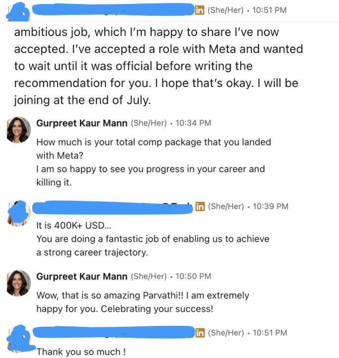 Client testimonial: Accepted role at Meta with 400K+ USD total compensation