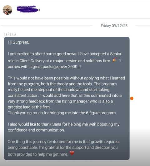 Client testimonial: Senior role in Client Delivery with over 200K package