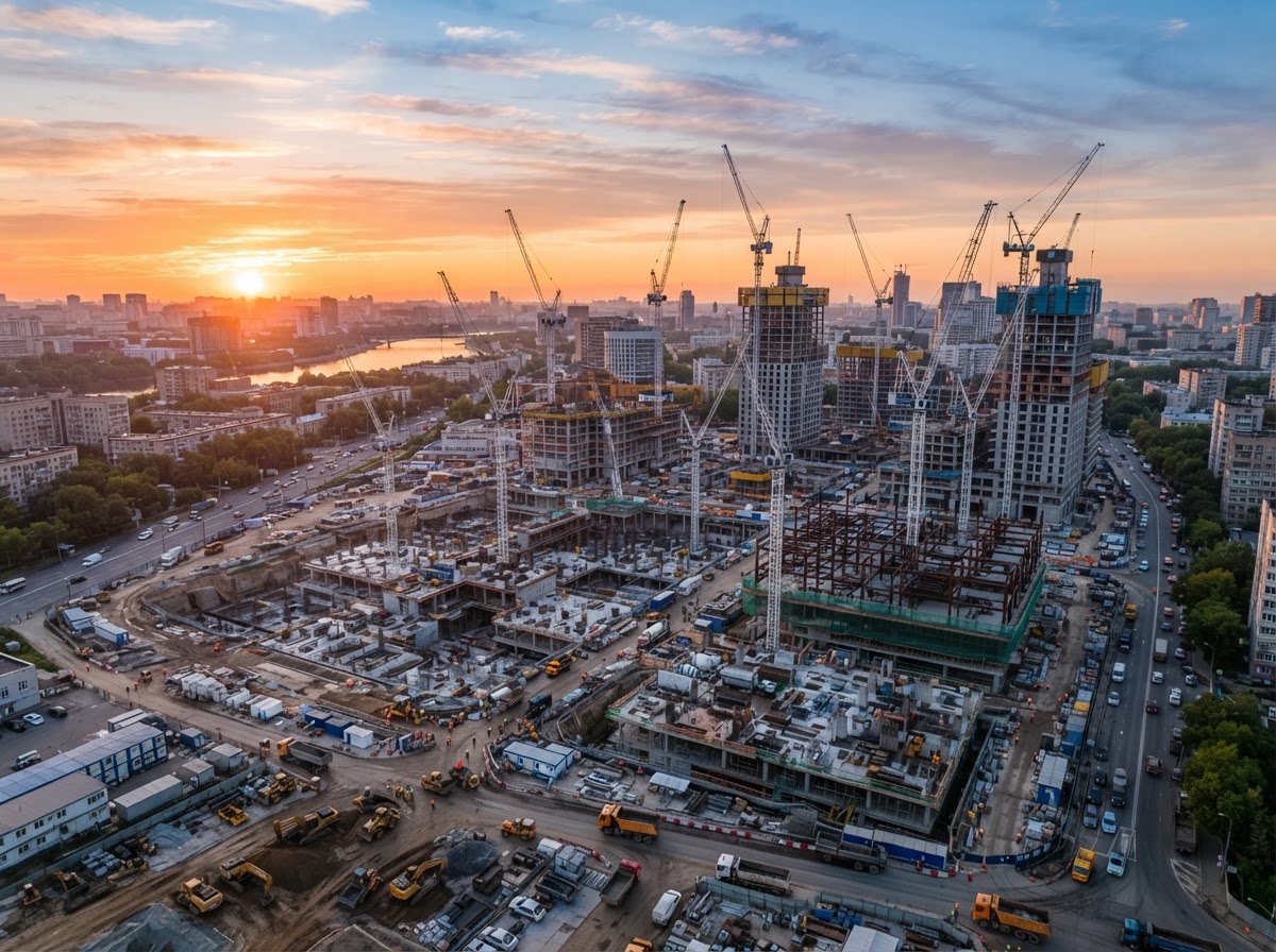 Construction site at sunrise