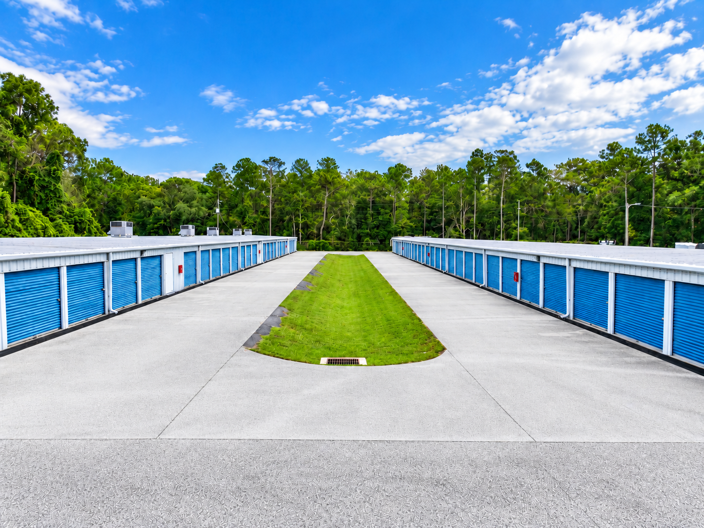 Commercial storage facility and grounds aerial perspective