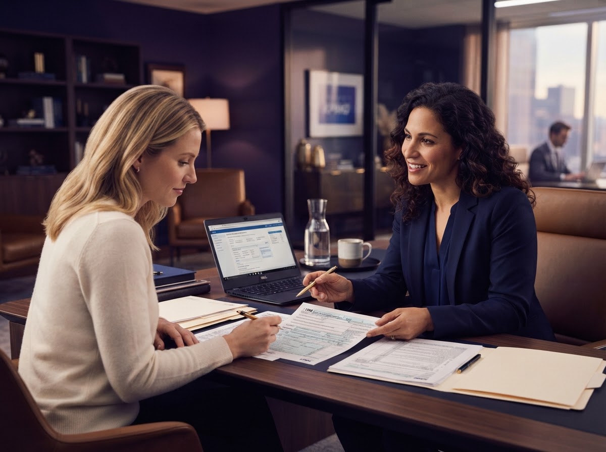A Lucid Management tax preparer walking a client through their return