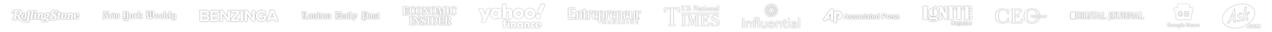 Rolling Stone, New York Weekly, Benzinga, London Daily Post, Economic Insider, Yahoo Finance, Entrepreneur, US National Times, Influential, Associated Press, Ignite, CEO Weekly, Digital Journal, Google News, Ask.com