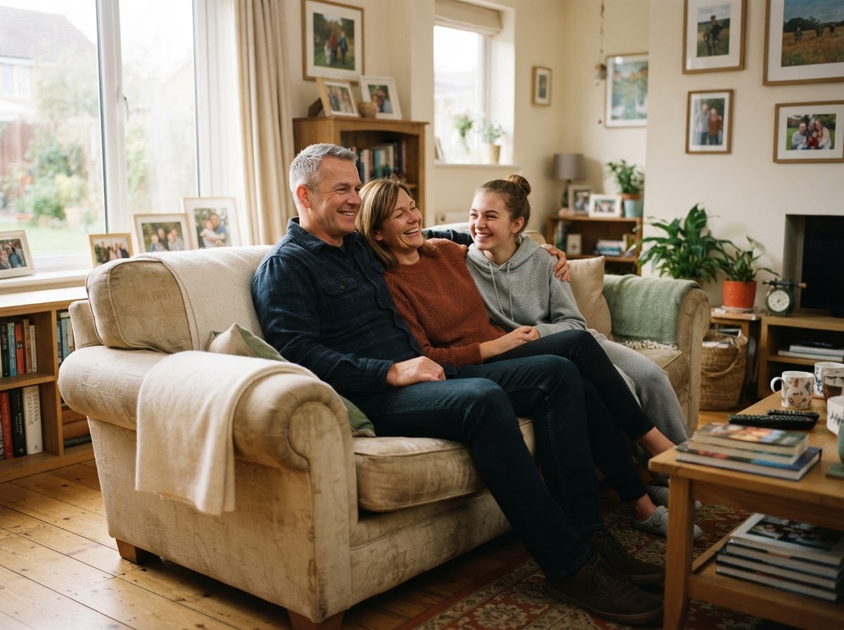 A veteran and his family relaxing together at home