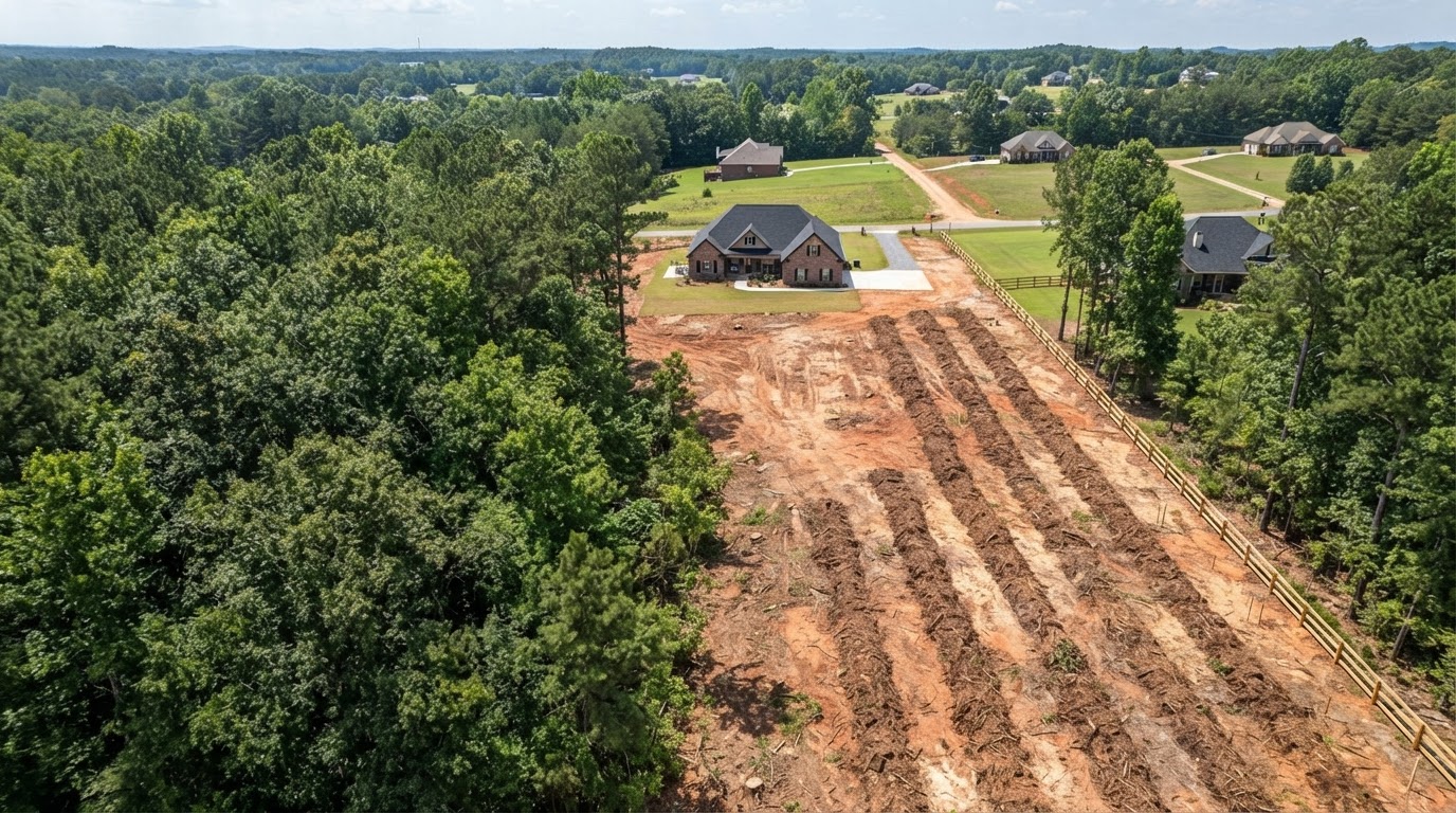 Aerial view of a freshly cleared lot in Metro Atlanta, Georgia