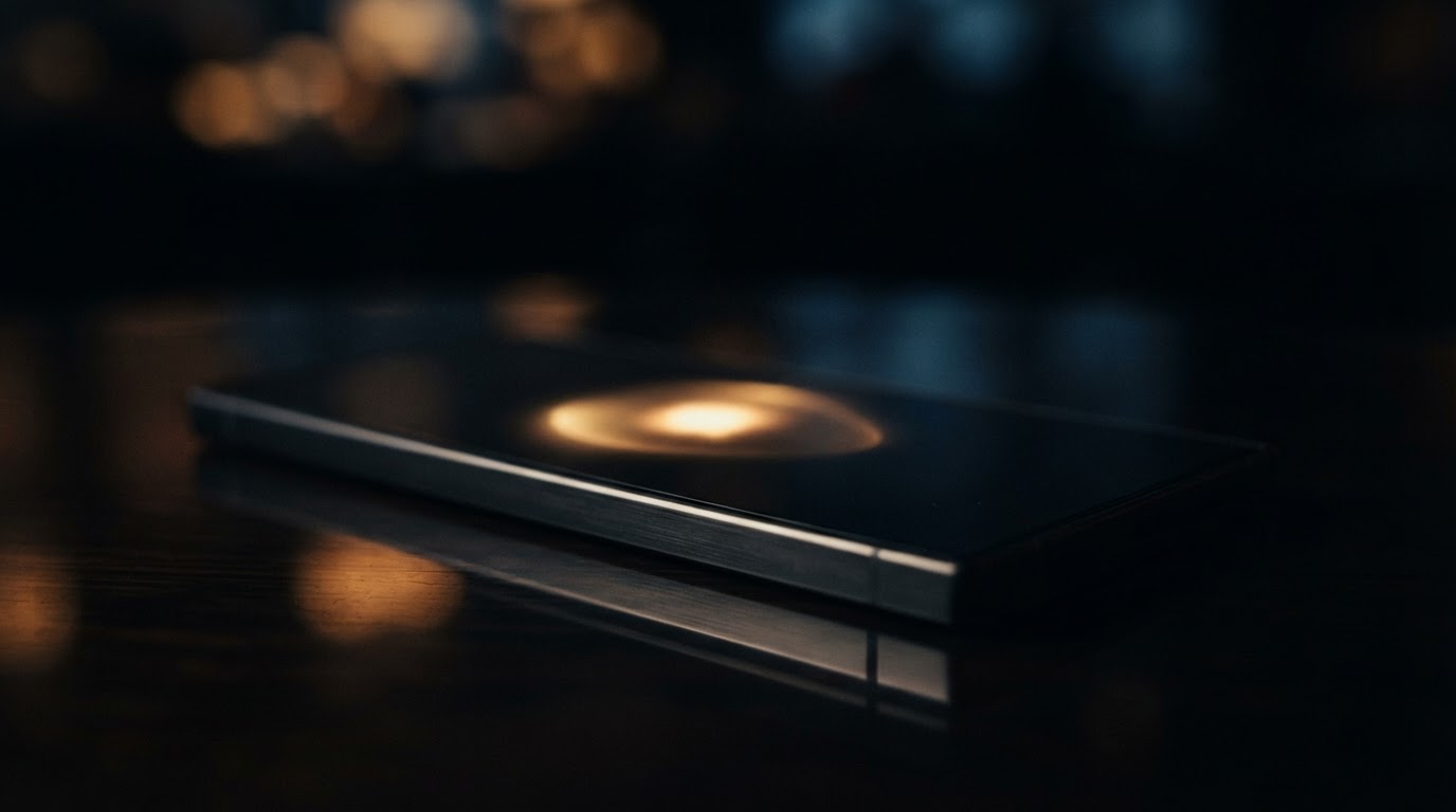 Close-up of a dark smartphone lighting up with a glowing notification