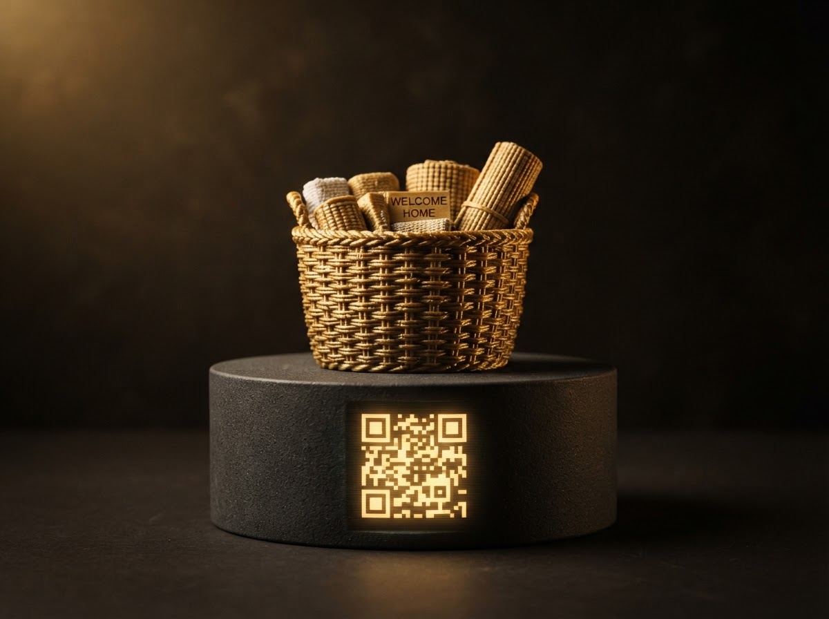 3D-printed welcome basket Keeper figurine with embedded QR code