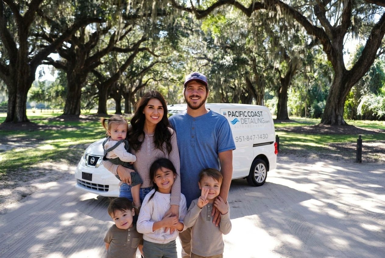 Tanner Krabill and family with the Pacific Coast Detailing mobile service van