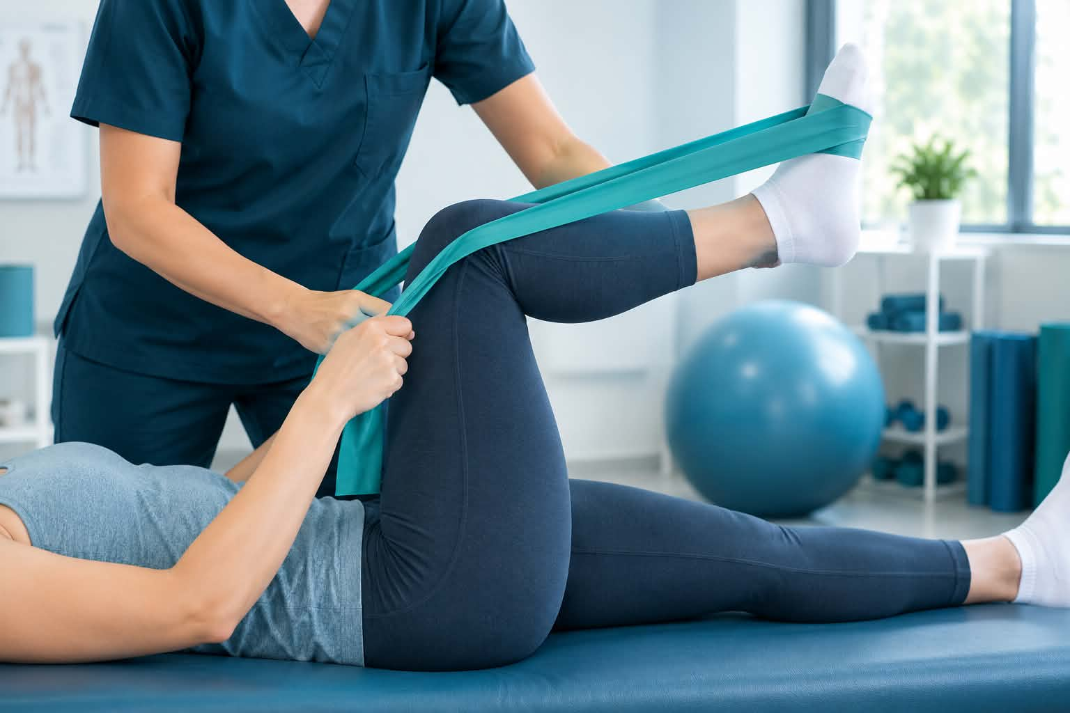 Fisioterapia y rehabilitación física con banda terapéutica en FISIAN Orizaba